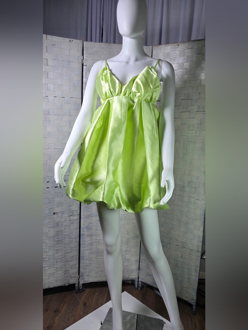 KELSIS Lime Green Satin Mini Dress